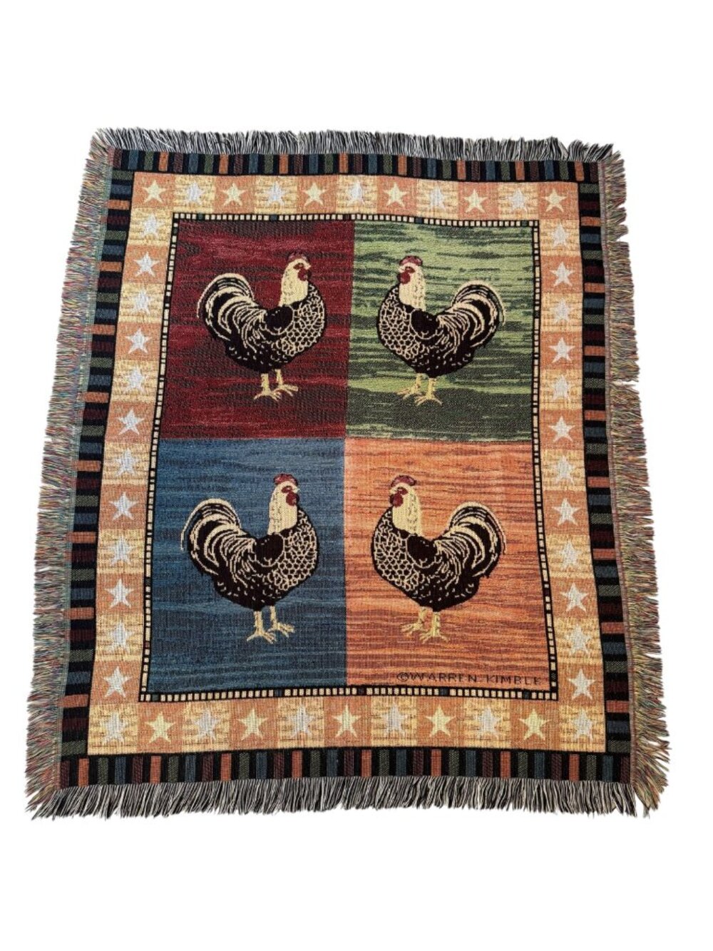 Warren Kimble Rooster Tapestry Throw Blanket 48in x 57in Home Country Farmhouse